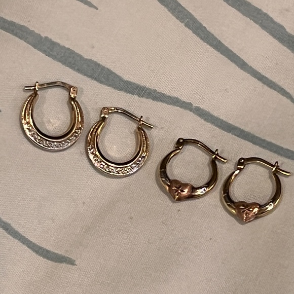 Vintage Jewelry - 2 pairs of vintage gold sterling hoops. Lightweight and adorable